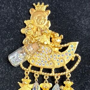 Vintage Kirks Folly Teddy Bear Sleigh Brooch